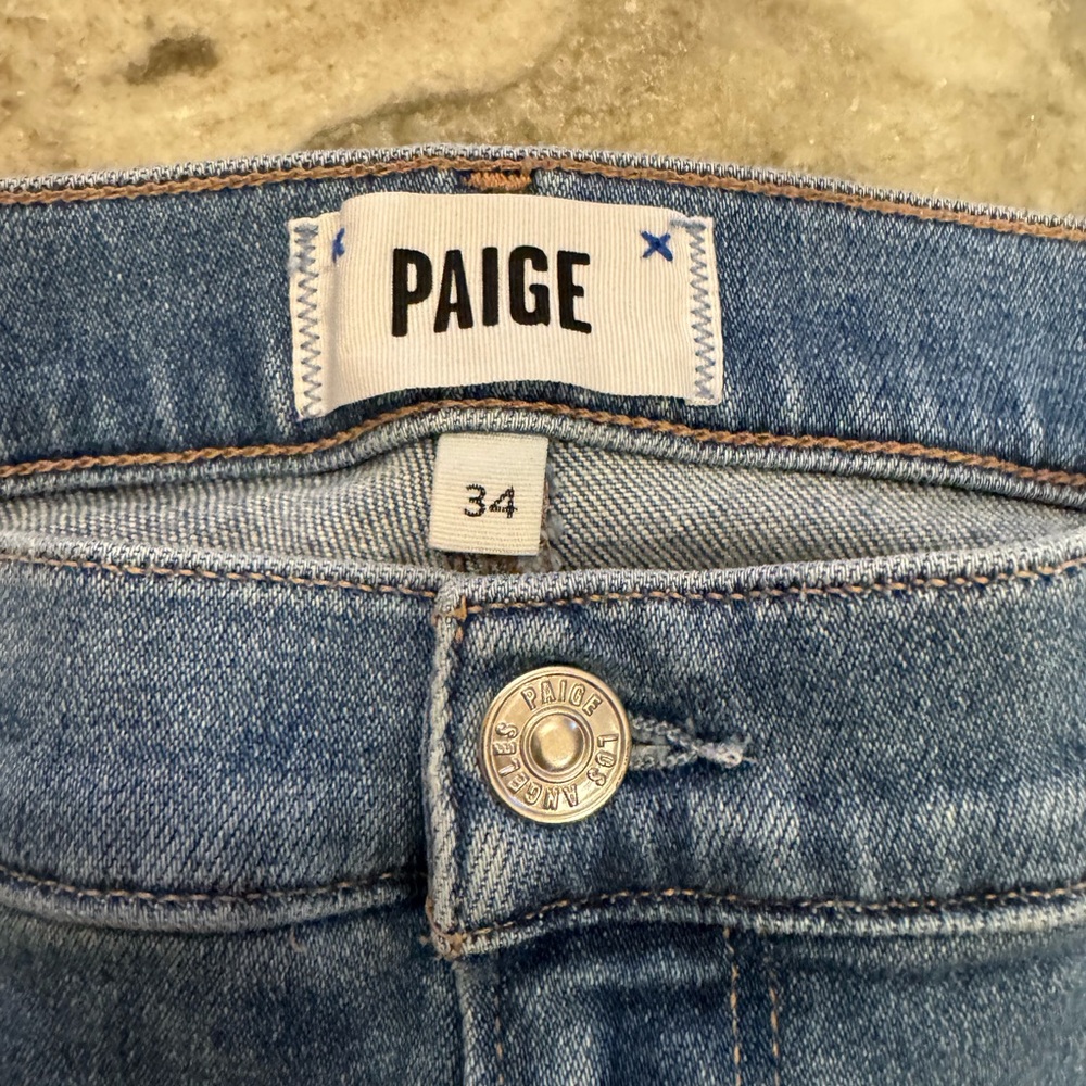 PAIGE Blue Straight Leg Jeans with Black Waistband - Picture 2 of 5